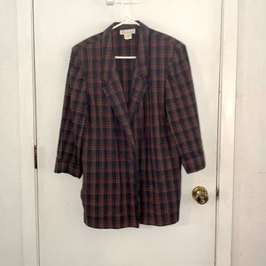 D.K. Gold tartan plaid oversized boyfriend blazer jacket with shoulder pads